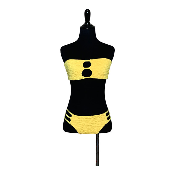 Yellow strapless two piece strings bikini size small - Picture 7 of 7